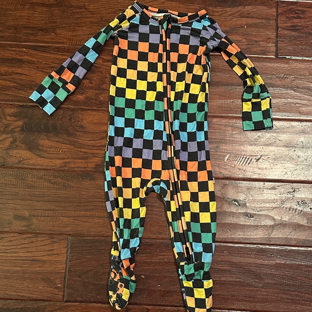 Bums & Roses Vibrant Checkered Bamboo Kids Footie Pajamas